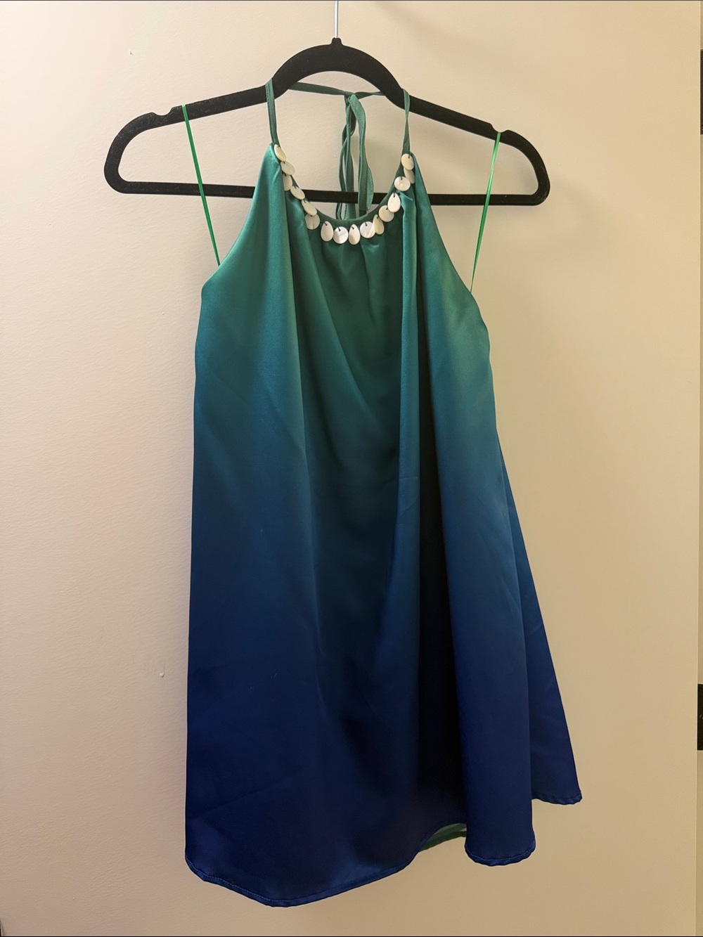 Green to Blue Ombre Halter Mini Dress with Shell Accent